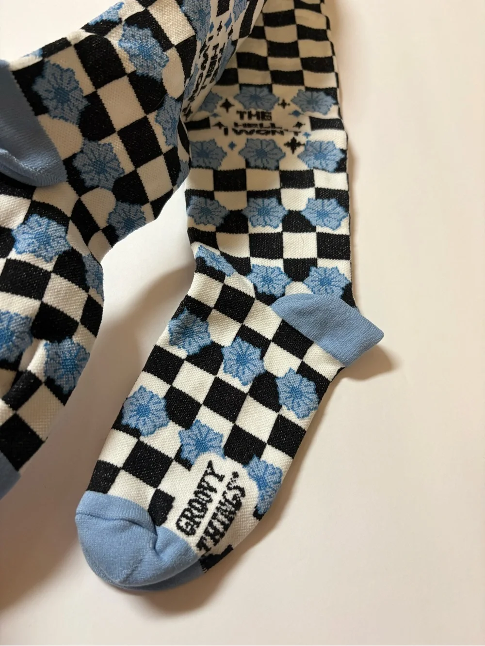 Women’s Black, White & Light Blue Checkered compression Crew Socks
